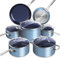 Nuwave Induction Ready Hob Pan Set 12 Pieces G10 Duralon Blue Ceramic, Non Stick Pots and Pans Sets, Cooking Pan Set, Pans, Cookware with Lids, Saucepan Pots and Frying Pans, PFAS Free