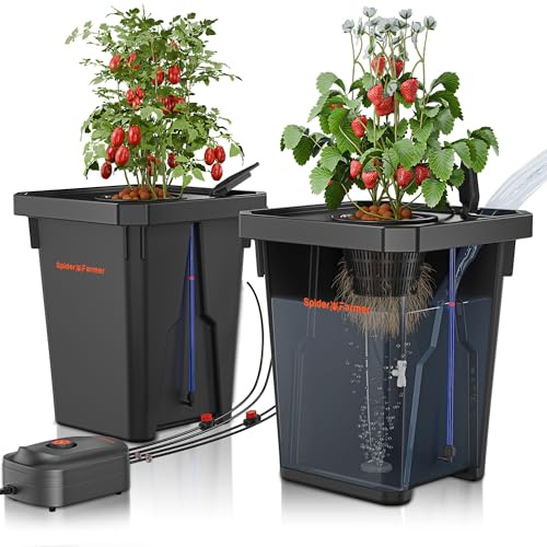 SPIDER FARMER DWC Hydroponics Grow System with 7-Gallon Deep Water Culture, New Triangular Cover, Recirculating Drip Kit, 8W Air Pump, 2 Buckets | 7-Gallon Deep Water Culture, New Triangular Cover Design, Recirculating Drip Gardening System with Top Drip Kit, 8W Air Pump