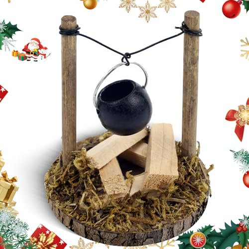 Fosoloni Mini Lagerfeuer Wichtelzubehör,Mini Puppenhaus Zubehör, Miniatur-Kamindekoration,Wichtel Zubehör Feuerstelle,Miniatur Weihnachten Lagerfeuer,Holz Puppenhaus Lagerfeuer,Weihnachts