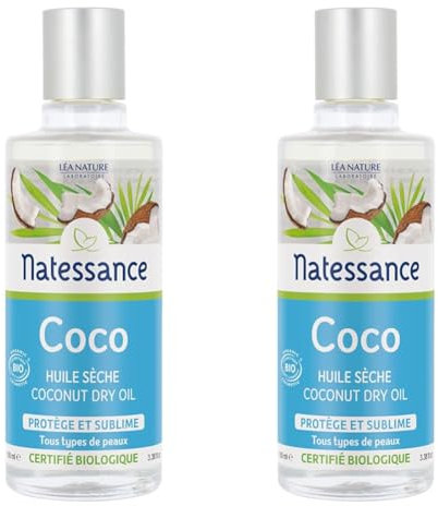 Natessance - Huile Sèche Coco Bio - Protège et sublime - Certifié Bio Cosmos Organic - Flacon de 100 ml (Lot de 2)