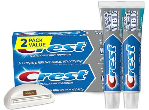 CRST Cavity & Tartar Protection Zahnpasta, Whitening Backpulver & Peroxid, 160 ml, 2 Stück gebündelt mit LUXPAKS Squeezer