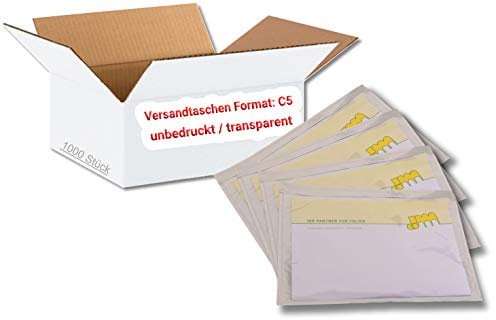 dm-folien Lieferscheintaschen C5 I 1000 Stück I Selbstklebende Versandtaschen I Blanco Versandunterlagen im 250er Karton I Versandzubehör aus PP I transparent, unbedruckt & unterverpackt