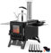 qorkhogr Stufa a legna, pieghevole, portatile, da campeggio, con 5 tubi per camini, per campeggio, cucina, riscaldamento, barbecue, escursionismo, pesca, caccia, colore nero