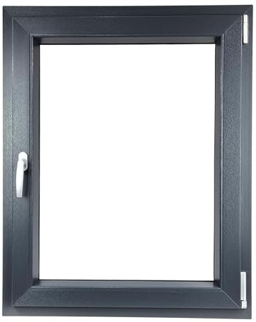 ALUCON Kellerfenster 400x900 mm – Fenster 40x90 cm – Kunststofffenster Innen Anthrazit/Außen Anthrazit – Flügelfenster DIN Rechts