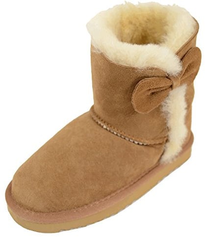 SNUGRUGS Childrens Kids Girls Genuine Sheepskin Boot with Bow Design - Chestnut - UK Infant 10 / EU 28