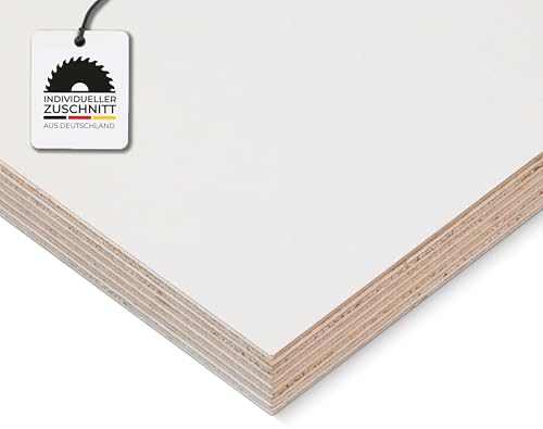 HausFux Multiplex-Platte nach Maß - 1,8 cm starkes Birken-Sperrholz, beidseitig melaminharzbeschichtet, feuchtigkeitsresistente Oberfläche - Handwerker-Qualität - Maßanfertigung (Weiß, 50 x 30 cm)