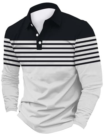 Generisch Herren Langarm Poloshirt aus Baumwolle Atmungsaktiv Casual T-Shirt mit Tasche Herren Poloshirt- Golf Casual T-Shirt Herren T Shirt Langarm Blau Grau