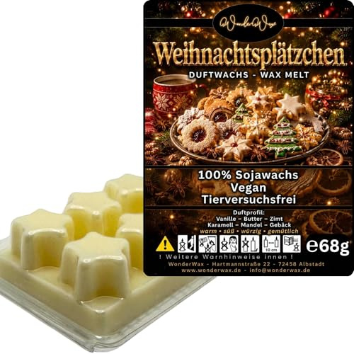 WonderWax® Duftriegel 6 x Duftwachs Sterne Weiß Weihnachtsplätzchen | Farbe: Weiß | Raumduft für Duftlampen, Wax Melt, Sojawachs, Indoor Duftöl Wachs schmelzen für Aromalampe