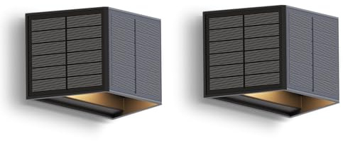 CALEX Caserta Solar Wandleuchte, warmweißes Up & Down Licht, solarbetrieben, kabellos, wasserdicht, Schwarz, 2er Pack