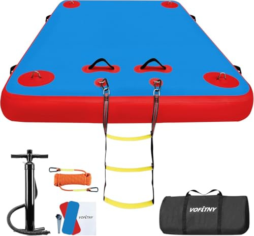 VOFiTNY Aufblasbare Schwimmplattform, Schwimminsel, Floßmatte für See, Pool, Strand, Meer, mit Strickleiter, rutschfeste Oberfläche