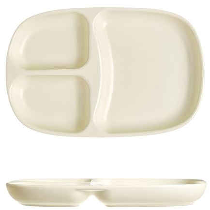 CompadreBol Keramik Rechteckiger Teller - 24,7cm/9,72in beige mit Smiley-Design, ideal für Kinder, Studenten, Fitness und Gewichtskontrolle,Ofen- und mikrowellengeeignet