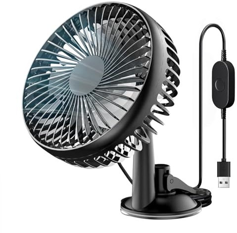 PORFOYO Ventilatore per auto 12 V, USB 12 V, ventilatore universale per auto, 3 livelli di velocità, girevole a 360° per auto, con ventosa, ventilatore per auto con attacco USB, per auto, Suv, Rv