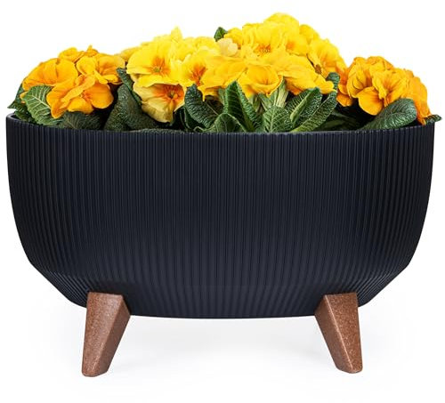 KONZEPT Blumentopf mit Füßen – großer Blumenkübel aus Kunststoff, oval Pflanzschale 40 cm – modern & wetterfest, für Innen und Außen, schwarz