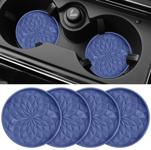 STLIAN Car Coasters for Cup Holders [4 Pack] - 2.75In Silicone Auto Mug Mats - Universal Non-Slip Recessed Car Interior Accessories Navy Blue