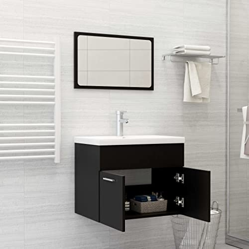 LLEZKBR Ensemble de meubles de salle de bain - Ensemble de meubles de salle de bain - Bois d'ingénierie noir