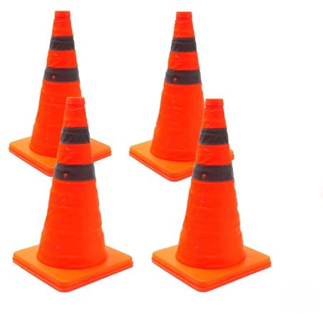 IIF Set of 4 Collapsible Traffic Cones 18 inch Traffic Safety Cones Agility with Reflective Collar for Road Parking (18 inch)