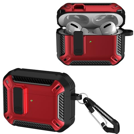 TINGYR Hülle Kompatibel mit AirPods Pro 3, Hartschalen Schutzhülle in Militärqualität, mit Schloss, mit Schlüsselanhänger, Nahtloser Passformschutz, Stoßfest und Kratzfest.(Rot)