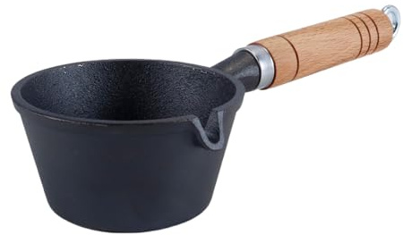 Durlo Milk Pan Cast Iron Saucepan,Nonstick Sauce Pot, Kitchen Cheese Butter Melting Pot with Wood Handle for Oil Milk Candy Chocolate