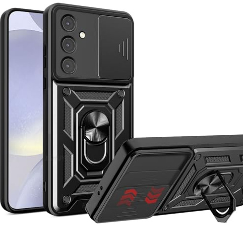ESHUYI Cover per Samsung Galaxy S26 con Custodia per Fotocamera Scorrevole e Supporto ad Anello [Custodia Paraurti Compatibile con Supporto Magnetico per Auto], Nero
