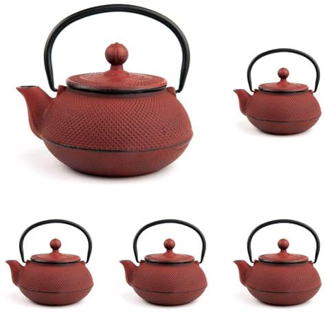 VIER NA034 Théière en Fonte Rouge 0,30 l (Lot de 5)