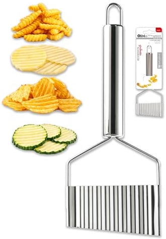IPEA Coltello Ondulato per Patate e Verdure - [ ACCIAIO INOX ] – Taglierina per Patate, Carote, Zucchine, Cetrioli, Frutta – Tagliapatate Professionale con Lama a Onde - Facile da Pulir - 20 CM