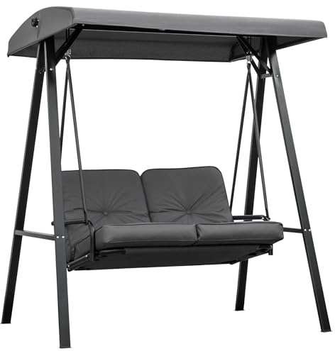Outsunny 2 Seater Garden Swing Chair for Patio 144 x 117 x 173 cm Grey | Adjustable Tilting Canopy, Outdoor Hammock Bench, Steel Frame