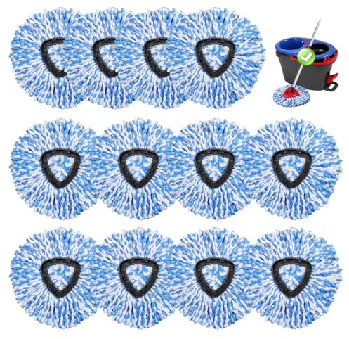 Wa.IE Jiemi Mop Head Replacement for EasyWring, Blue Microfiber Spin Mop Refills, Washable Floor Mop Head, 2 Tank System,12 Blue Mop Heads