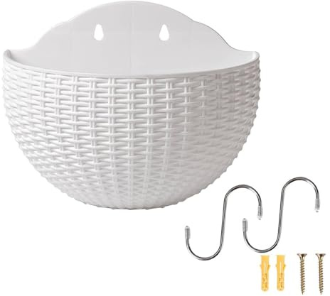 Fioriera Da Muro - Vaso Da Fiori In A Semicerchio 21x16,5 Cm | Cesto Di Fiori Sospeso Con Ganci E Viti, Tasca Da Giardino Verticale In Finto Rattan, Fioriere Per Recinzione Da Balcone In Stil
