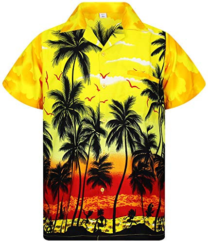 V.H.O. Funky Chemise-Hawaienne, Manche-Courte, Beach, Jaune, XL