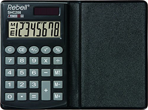 Rebell RE-SHC208 Praktischer Taschenrechner, 8-stelligem LCD Display, Solarzelle, dreifacher Speicherfunktion, Schutzhülle, schwarz