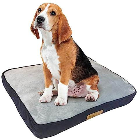 Ellie-Bo Hundebett für Innen, Matratze weich und waschbar, Bezug: Kunstfell, Seiten aus Kordsamt, Füllung: Polyesterfaser, für 91-cm-Hundekäfig, Größe L: 87 x 57 x 10 cm, in Blau und Grau