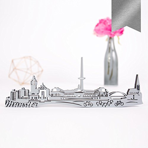 Kleinlaut 3D Deko Skyline aus Holz - Münster - Wähle Stadt, Farbe & Größe - Silber - Größe: 50 x 20,2 cm