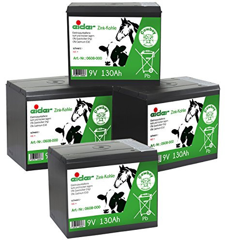 Eider Batterie Sparpack: 4X 9V-Zink-Kohle-Trockenbatterie 130 Ah - Lange Laufzeit & günstiger Preis - für 9 Volt Weidezaungeräte