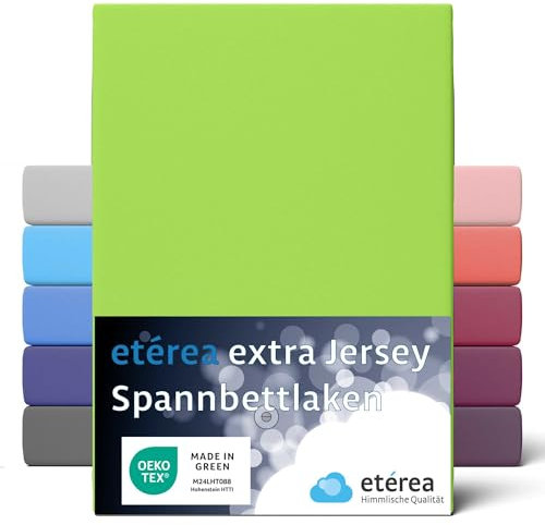 etérea Premium Spannbettlaken 140x200cm - 160x220cm Apfelgrün – extra Jersey Spannbetttuch bis 35cm Höhe – 160 g/m² gekämmte Baumwolle – Boxspring & Wasserbett Bettlaken