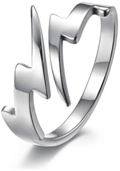 IMINI Doppelter Lightning Ring für Männer Frauen Mädchen Edelstahl Modisch Finger Band Punk Einzigartig Verstellbar Verlobungs Ring Schmuck