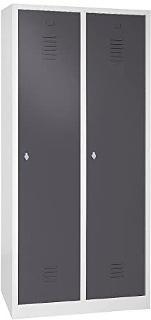 Schrank & Stuhl Spind – Metallspind mit 2 Abteilen, Schließfachschrank mit Hutboden, 40 cm Abteilbreite, Lieferung komplett montiert (Grau/Anthrazit, mit Drehriegelverschlüssen)