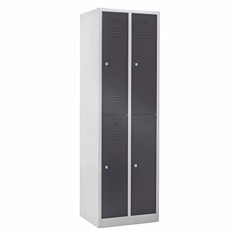Schrank & Stuhl Spind – Metallspind mit 2 x 2 Abteilen 195 x 60 x 50 cm, Schließfachschrank mit Zylinderschlössern, Lieferung komplett montiert, Grau/Anthrazit