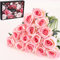 Cloudecor 15Pcs Fake Roses Velet Roses Long Stem Artificial Flowers Silk Flowers for Home Wedding Decoration (Round Roses，Pink)