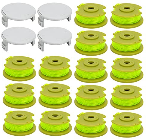 AC80RL3 String Trimmer Replacement Spool Line for Ryobi One Plus+ 18v 24v 40v Auto-Feed Cordless Trimmers, 11ft 0.08inch Weed Eater Spool Replacement for Ryobi Weed Wacker String (16 Spools, 4 Caps)