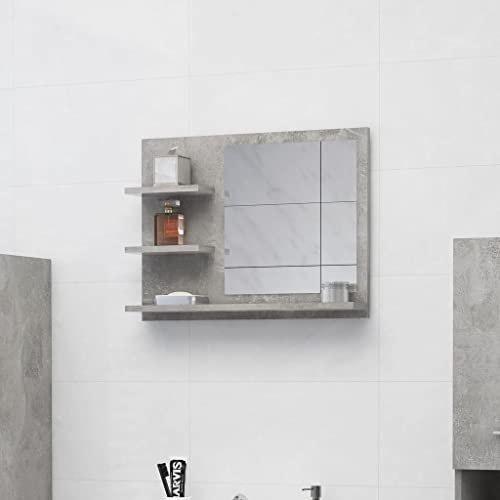 homiuse 60x10,5x45 cm Badspiegel Spiegel mit 3 Regale Rechteckiger Wandspiegel Badezimmerspiegel Mirror Badezimmer Spiegel Bad Stilvolle Duschspiegel Betongrau Holzwerkstoff Acryl