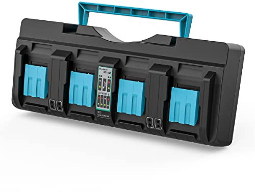 XNJTG Chargeur 4 Ports 14,4 V-18 V de Remplacement pour Chargeur Makita à Quatre Ports DC18SF Compatible avec Les Batteries Makita BL1850 BL1850B BL1860B BL1845 BL1840B BL1840 BL1830B Series 18V