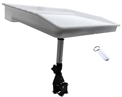Pactrade Marine Bait Cutting Board for Boat - Fish Cleaning Filet Table with Compartments, Knife Slots, and Engraved Fish Scale (Adjustable Rail Mount with Angled Leg)