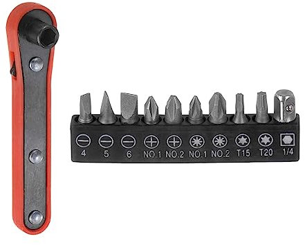 sourcing map 11 in 1 Screwdriver Bit Set 1/4 Hex Shank Torx Slotted Phillips Bit Set with 6 Point Mini Ratchet Wrench