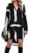 GORGLITTER Women's Graphic Print Long Sleeve Shirt Dress High Low Hem V Neck Short Dress Black and White S
