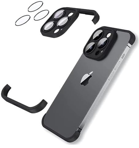 Woluki for iPhone 15 Pro Max Bumper Case Backless & Frameless Slim Lightweigh with Built-in Camera Lens Protector (Black)