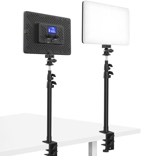 Obeamiu 2 Pack Led Video Lights for Filming, Panel Light Built-in 4000mAh with Desk Mount Stand, Stepless Dimmable 2500-8500K Photography Lighting for Video Recording/YouTube/Streaming/Studio