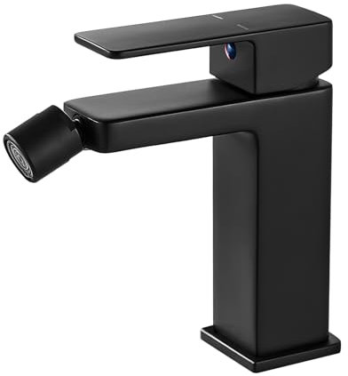 Coleniny Modern Bidet Wasserhahn Bad Schwarz | Einhebel Bidetarmatur mit drehbar Auslauf Höhe 110mm | Waschtischarmatur für Badezimmer | Armatur Waschbecken Eckig aus Messing | G3/8 Anschlussschlauch