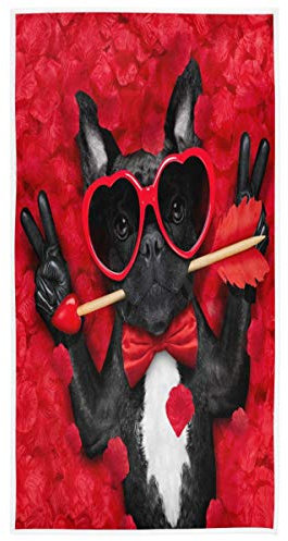 Handtücher Lustiger Bulldoggen-Roter Rosen-Blumen-Liebestag-Amor-Pfeil Handtuch Weiches Gästehandtücher Hochwertige Gästetuch Für Mehrzweck Sport Badezimmer M