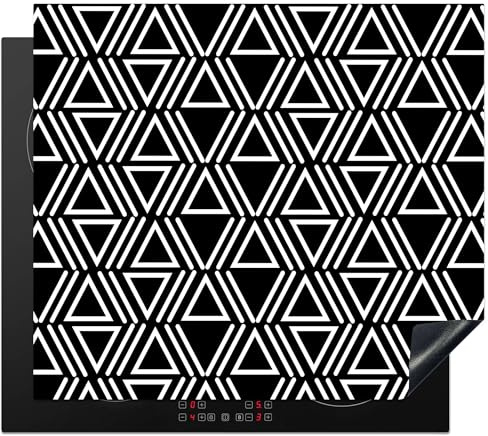 KitchenYeah© Protege Plaque Induction 60x52 cm Decoration Cuisine Tapis de Protection Pour Plan De Travail Cuisson Protégé Imprimé - Géométrique - Noir et blanc