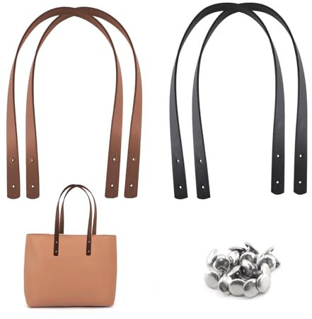 TOKSEO 4 Stück Taschenhenkel PU Taschengriffe Leder Schultergurte 60 cm Abnehmbare Ersatz Handtasche Zubehör Taschenriemen mit 16 Nieten für Handtasche Geldbörsen (Schwarz/Braun)